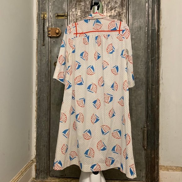 Adorable 70s 80s vintage Model Coat housedress snap down kitsch white with red a - Picture 3 of 8